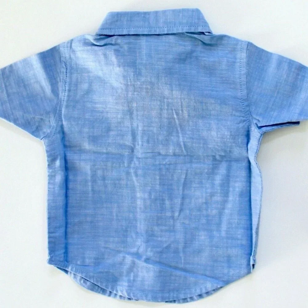 Gymboree Short Sleeve Cotton Button Down Dress Shirt Size 6-12M - Blue